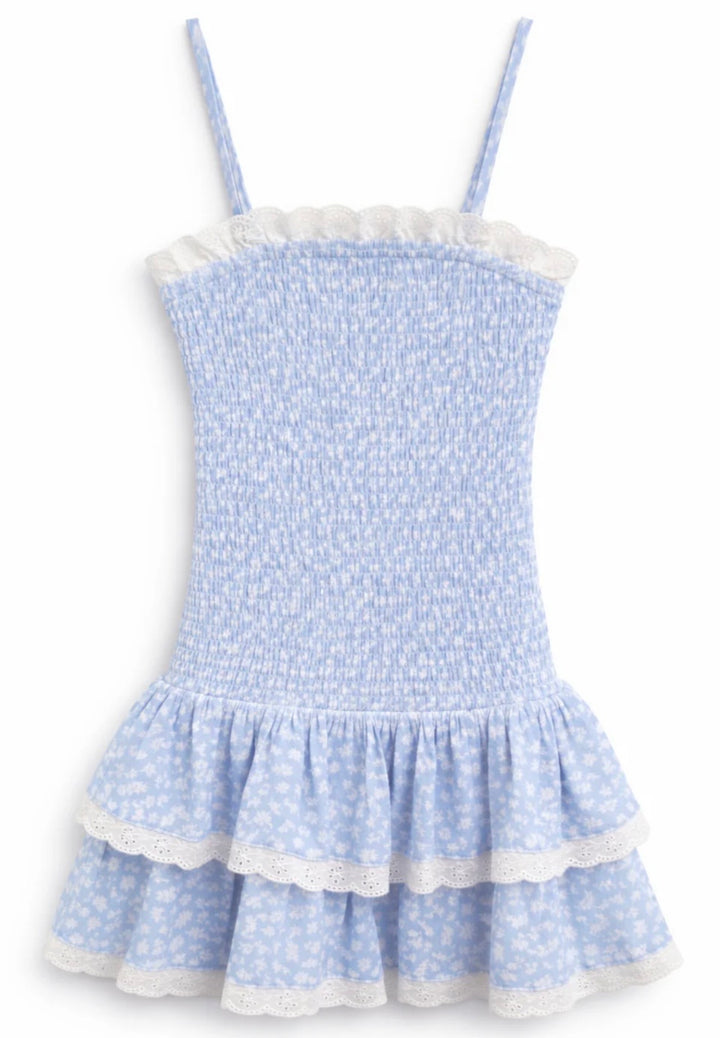 Katie J NYC  Girls Tween Melina Drop Waist Ruffle Dress - Blue Ditsy Floral