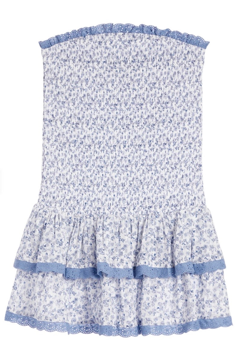 Katie J NYC  Girls Tween Melina Drop Waist Ruffle Dress - Blue Mini Floral Toile