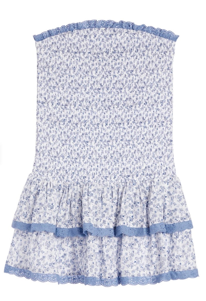 Katie J NYC  Girls Tween Melina Drop Waist Ruffle Dress - Blue Mini Floral Toile