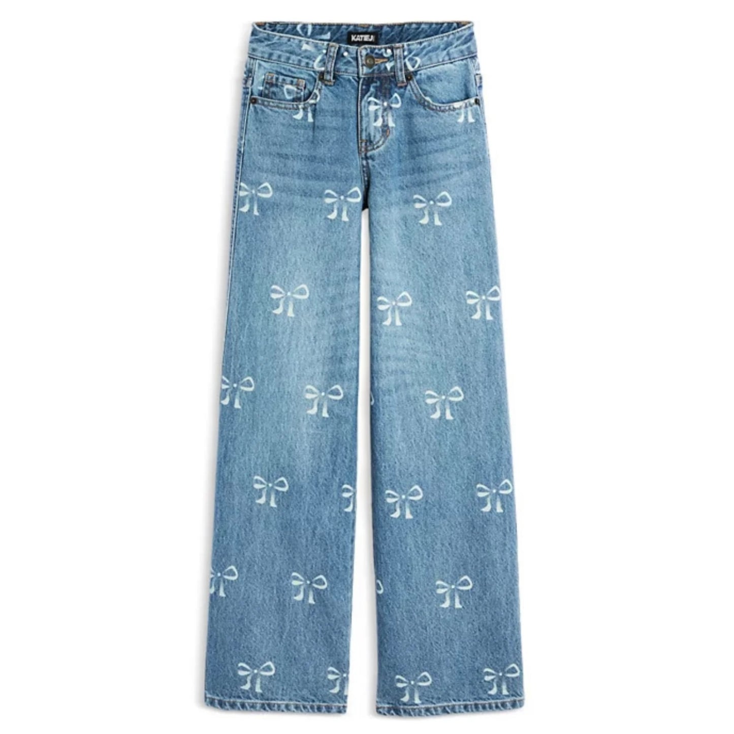 Katie J NYC Girls Tween Chicago Distressed Bow Print Low Rise Jean