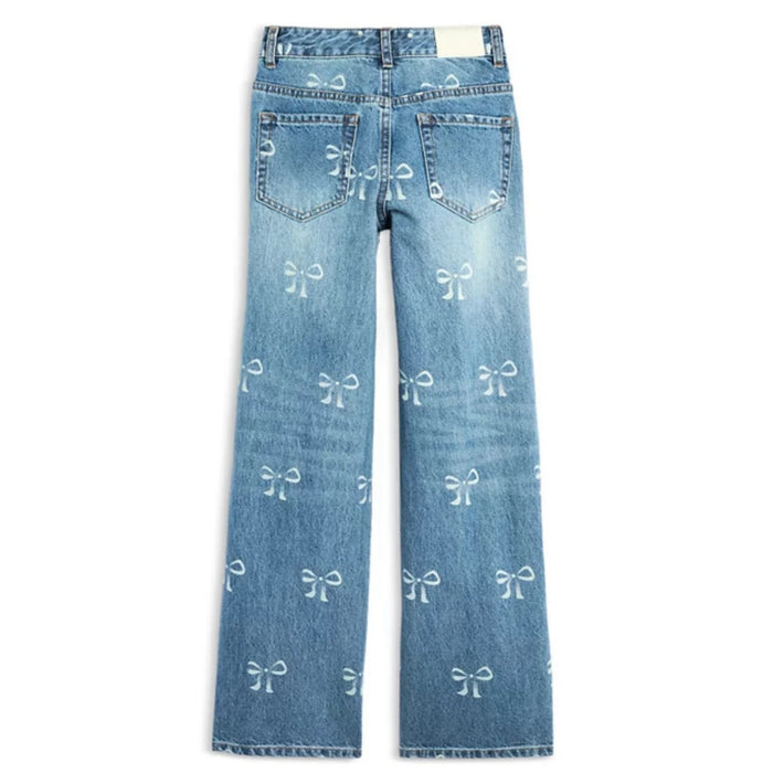 Katie J NYC Girls Tween Chicago Distressed Bow Print Low Rise Jean