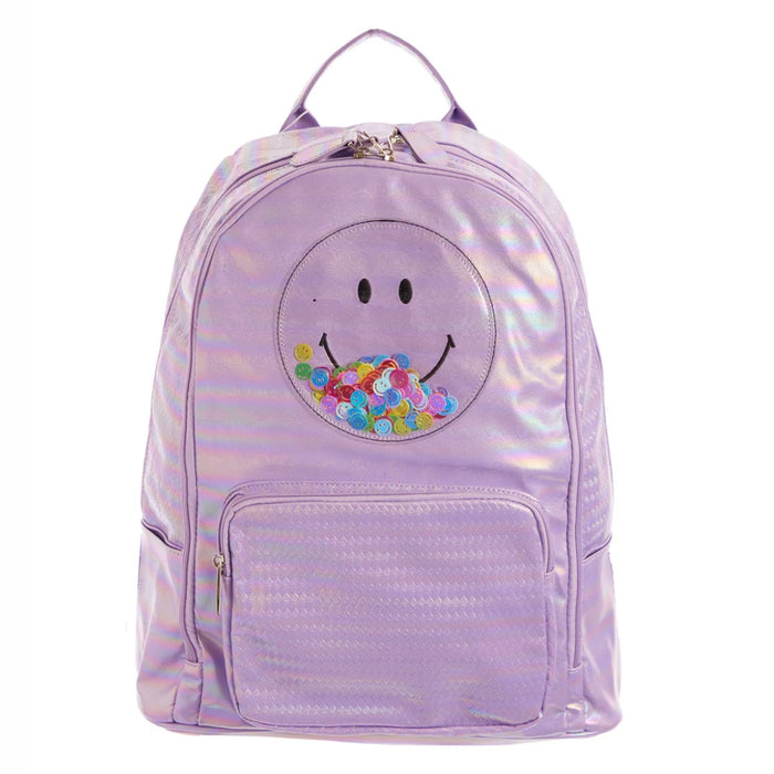 Bari Lynn Smiley Confetti Backpack - Purple/Lavender Iridescent