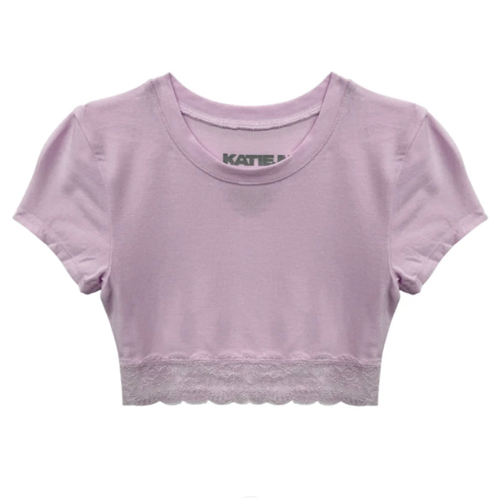 Katie J NYC  Girls Tween Lindsay Cropped Lace Trim Tee