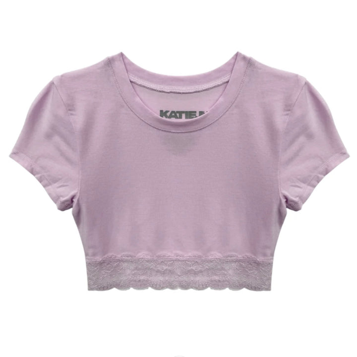 Katie J NYC  Girls Tween Lindsay Cropped Lace Trim Tee