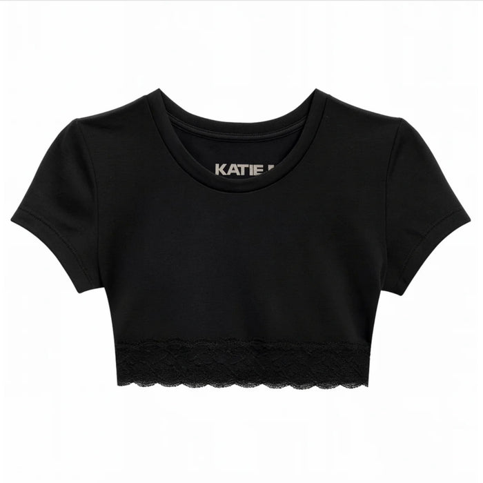 Katie J NYC  Girls Tween Lindsay Cropped Lace Trim Tee