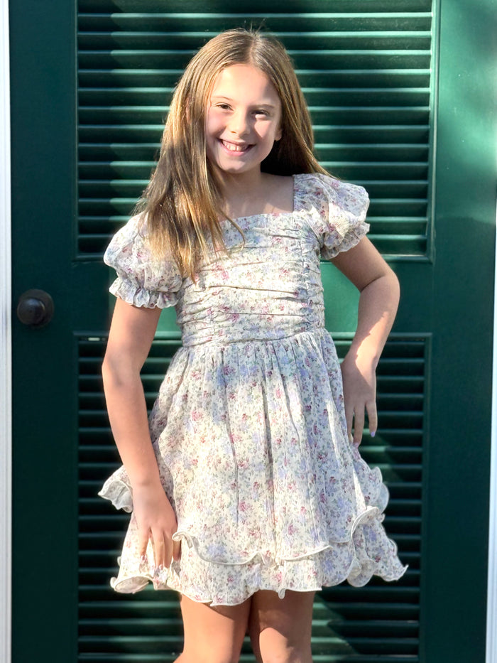 Katie J NYC Girls Tween Francesca Printed SS Ruched Bodice Dress