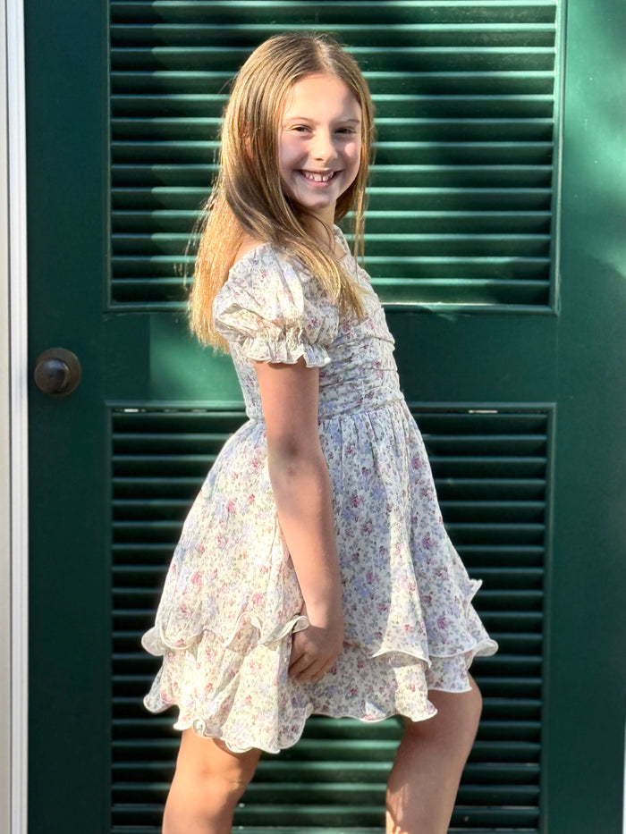 Katie J NYC Girls Tween Francesca Printed SS Ruched Bodice Dress