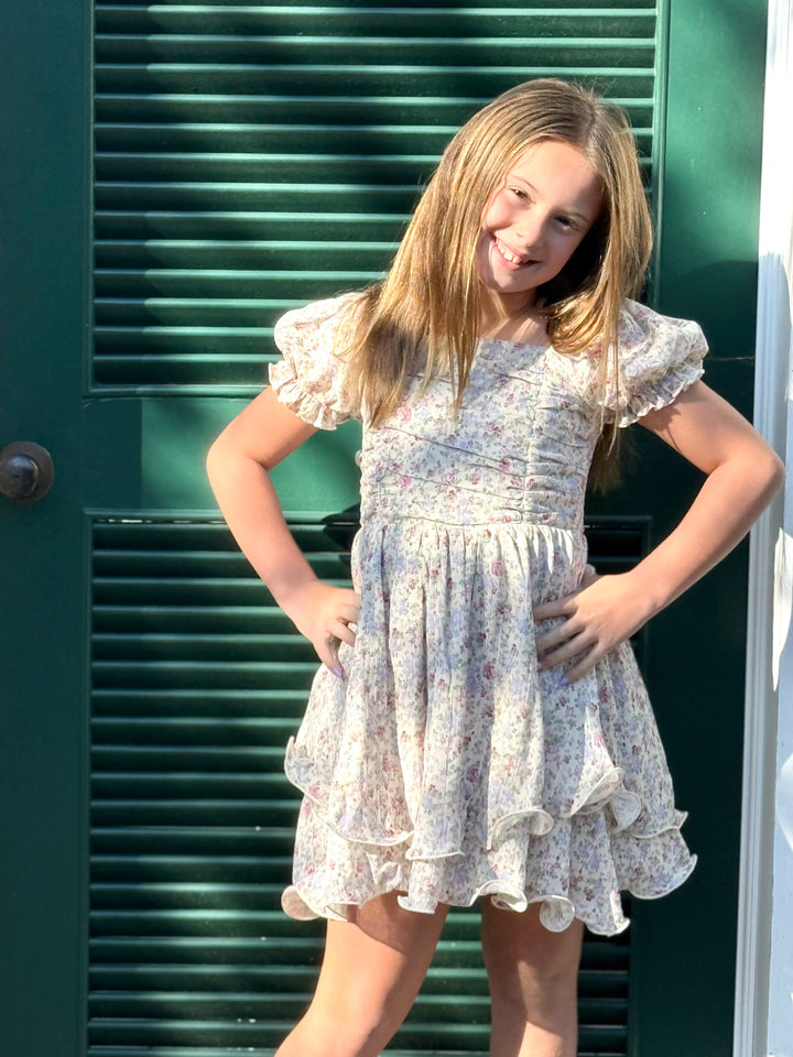 Katie J NYC Girls Tween Francesca Printed SS Ruched Bodice Dress