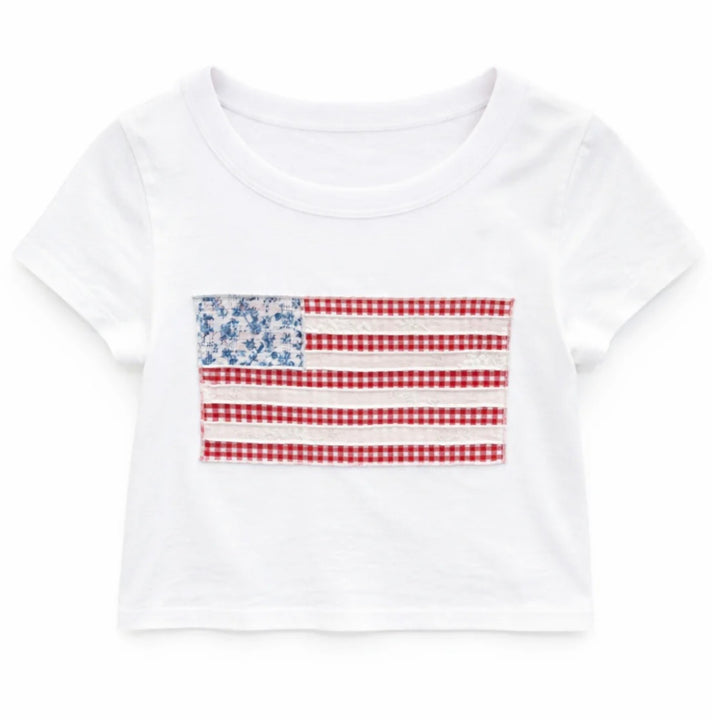 Katie J NYC  Girls Tween Flag Patch Baby Tee