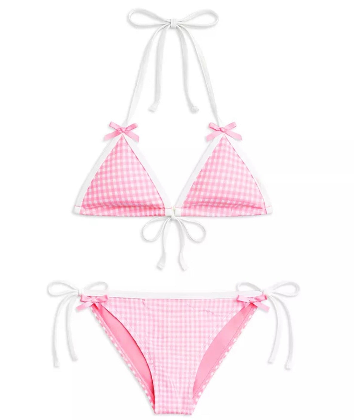 Katie J NYC’s Girls Tween Coral Gingham Bikini - Pink/Wht & Red/Wht