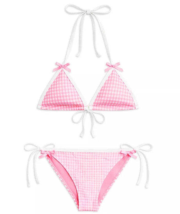 Katie J NYC’s Girls Tween Coral Gingham Bikini - Pink/Wht & Red/Wht