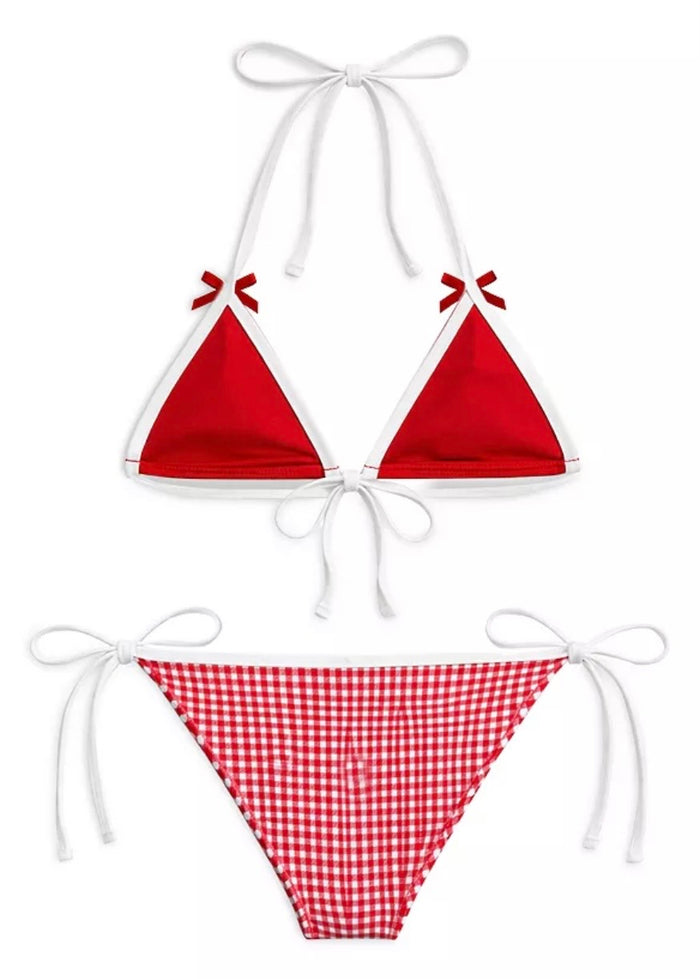 Katie J NYC’s Girls Tween Coral Gingham Bikini - Pink/Wht & Red/Wht