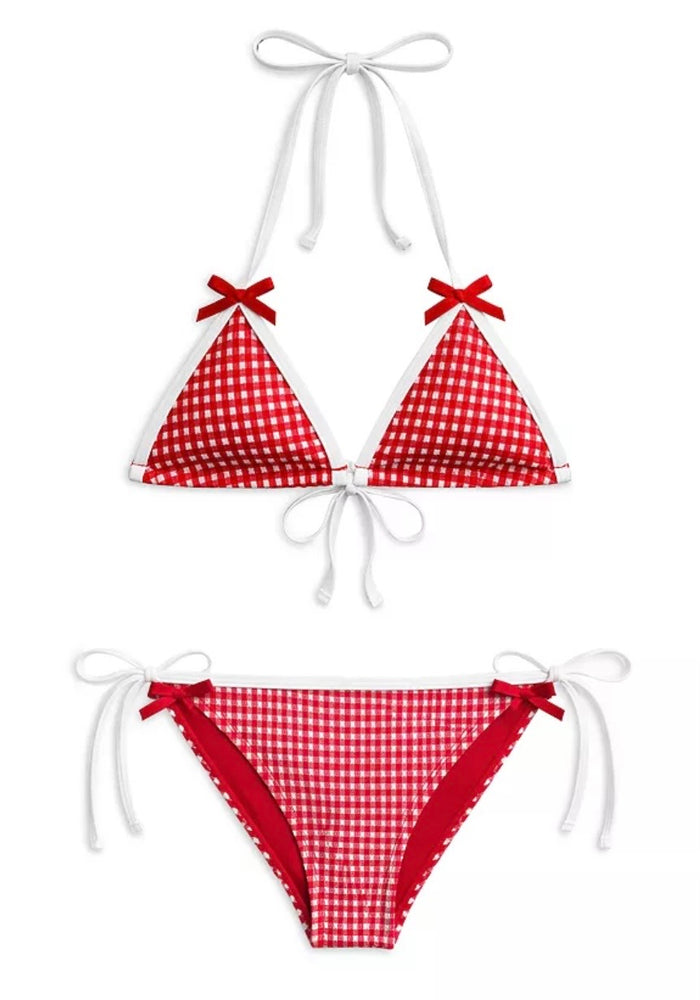 Katie J NYC’s Girls Tween Coral Gingham Bikini - Pink/Wht & Red/Wht
