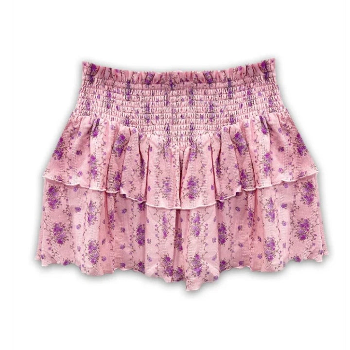 Katie J NYC  Girls Tween Bianca Sheer Printed Tiered Ruffle Skirt - Violet Floral Stripe