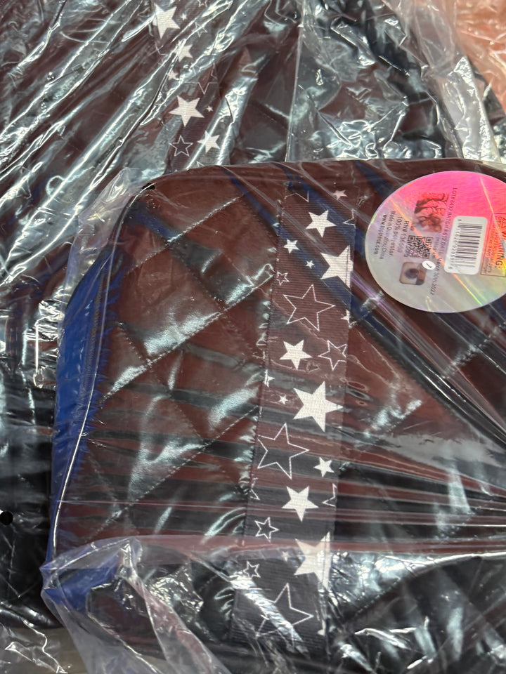 Top Trenz Black Diamond Stitch Puffer Backpack & Insulated Lunch Box w/Midnight Star Stripe
