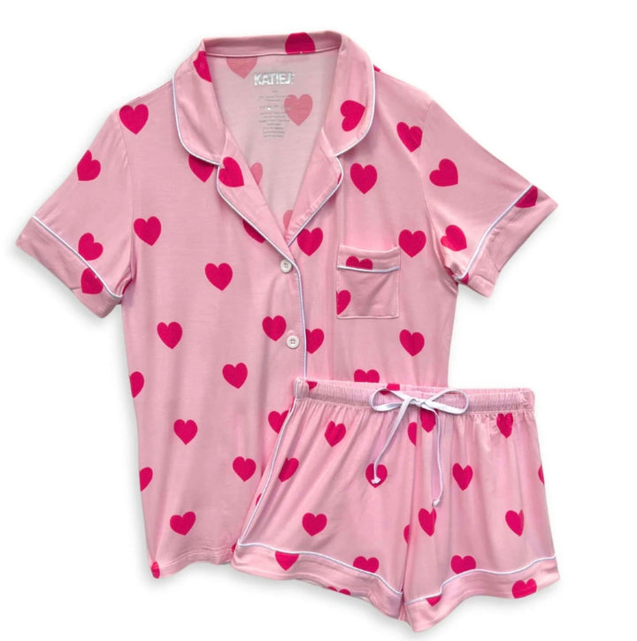 Katie J NYC  Girls Tween Lynn Shorts Lounge Set - Pink Hearts