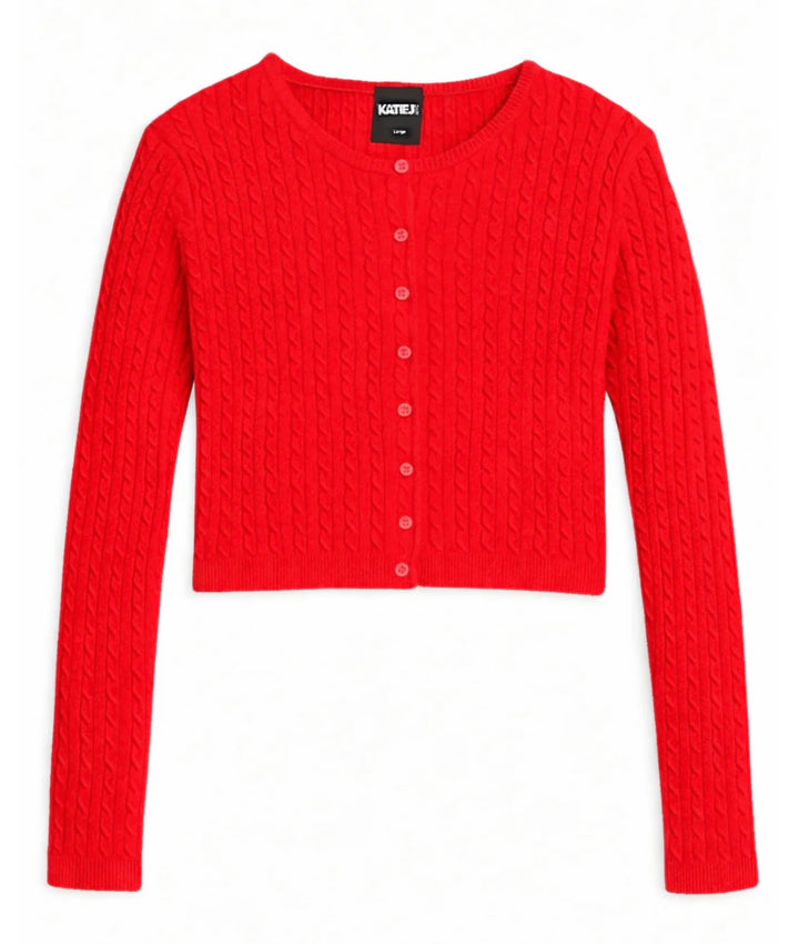 Katie J NYC Girls Tween Rory V-Neck Cardi Sweater -  Cherry Red, Sailboat Blue & White
