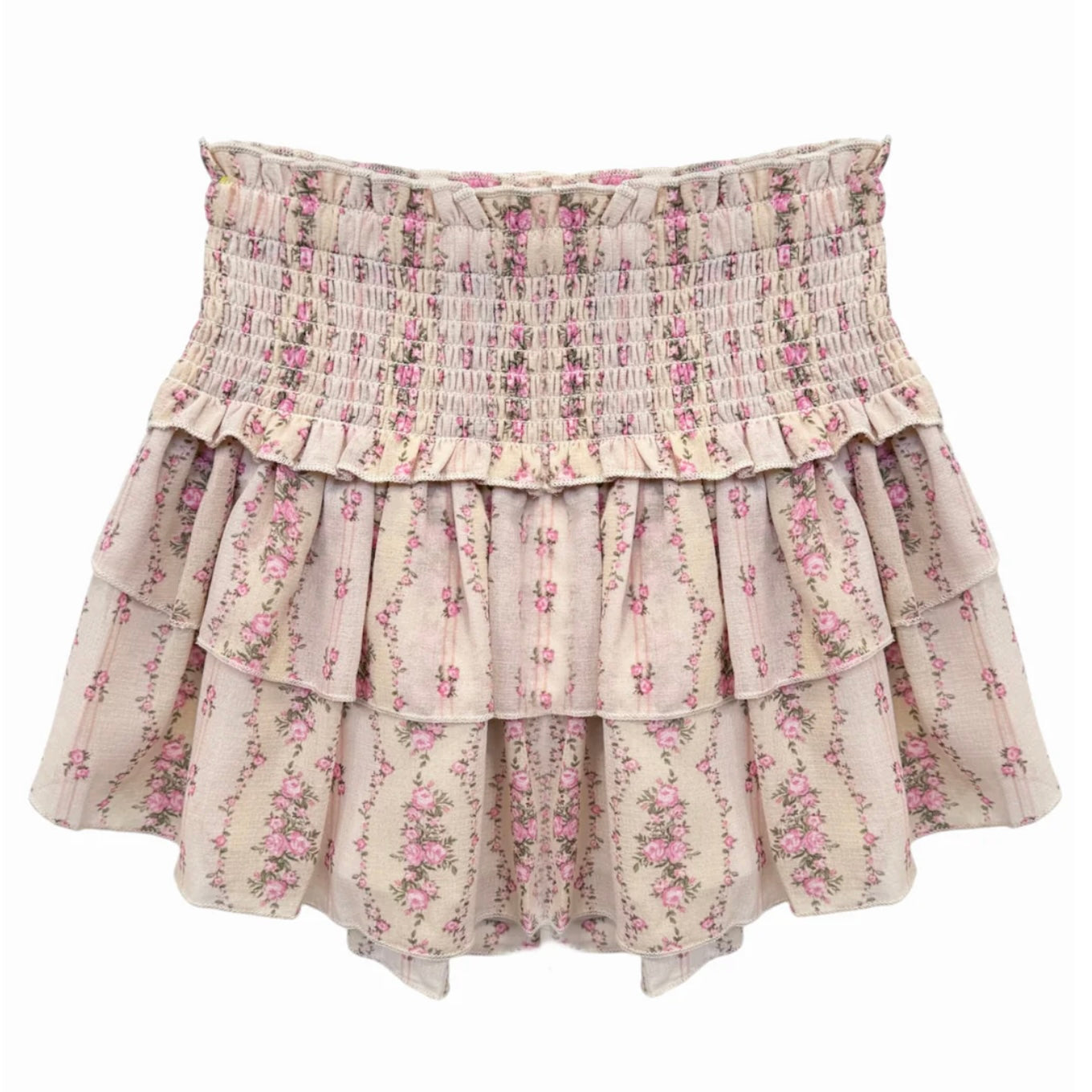 Katie J NYC  Girls Tween Bianca Sheer Printed Tiered Ruffle Skirt - Cottage Stripe