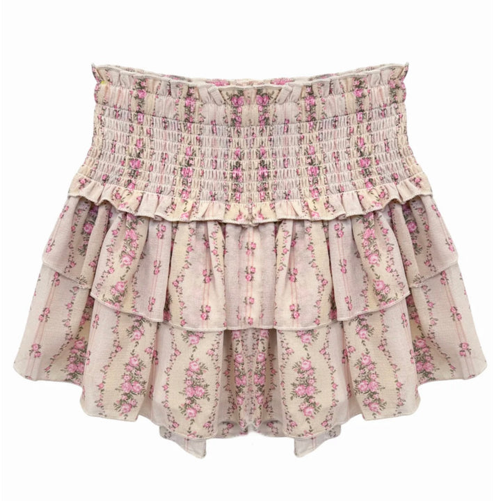 Katie J NYC  Girls Tween Bianca Sheer Printed Tiered Ruffle Skirt - Cottage Stripe