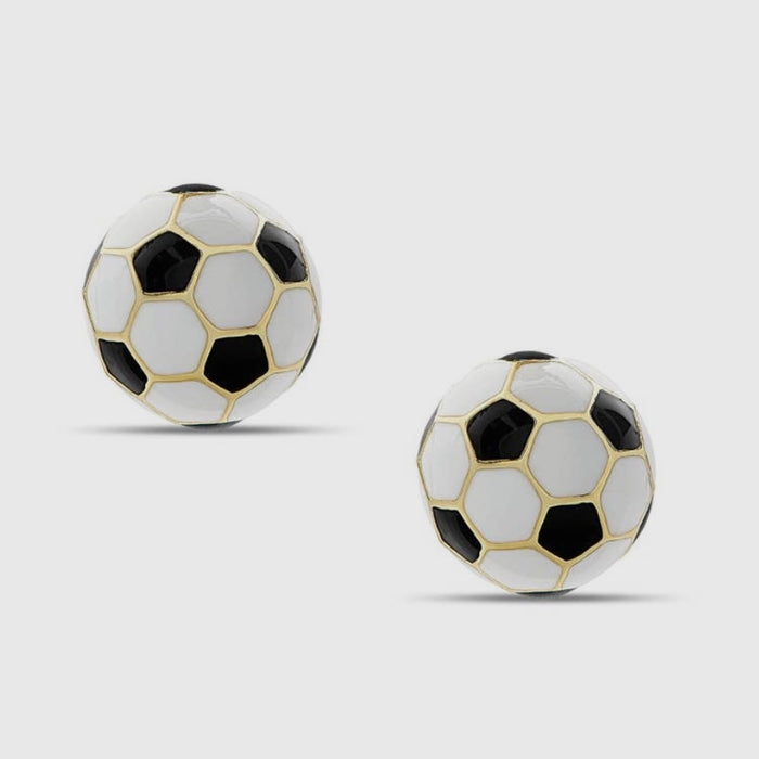 3D Soccer Ball Stud Earrings - Black