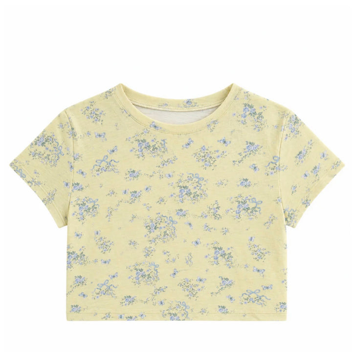 Katie J NYC Girls Tween Fearless Printed Crop Tee - Yellow Ditsy Butterfly
