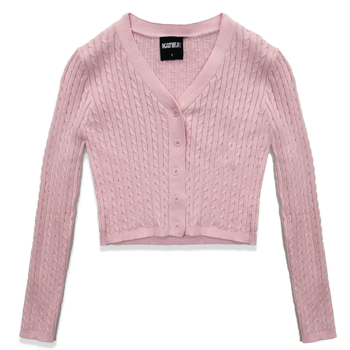 Katie J NYC Girls Tween Rory V-Neck Cardi Sweater - Baby Pink & Navy