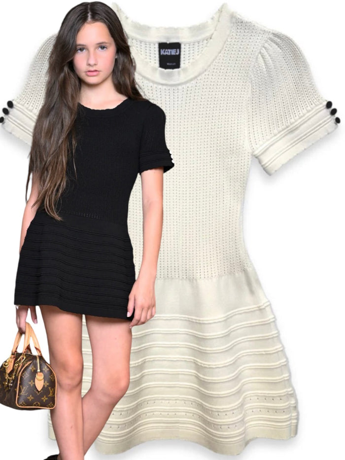 Katie J NYC  Girls Tween Abigail Dress - Cream & Black