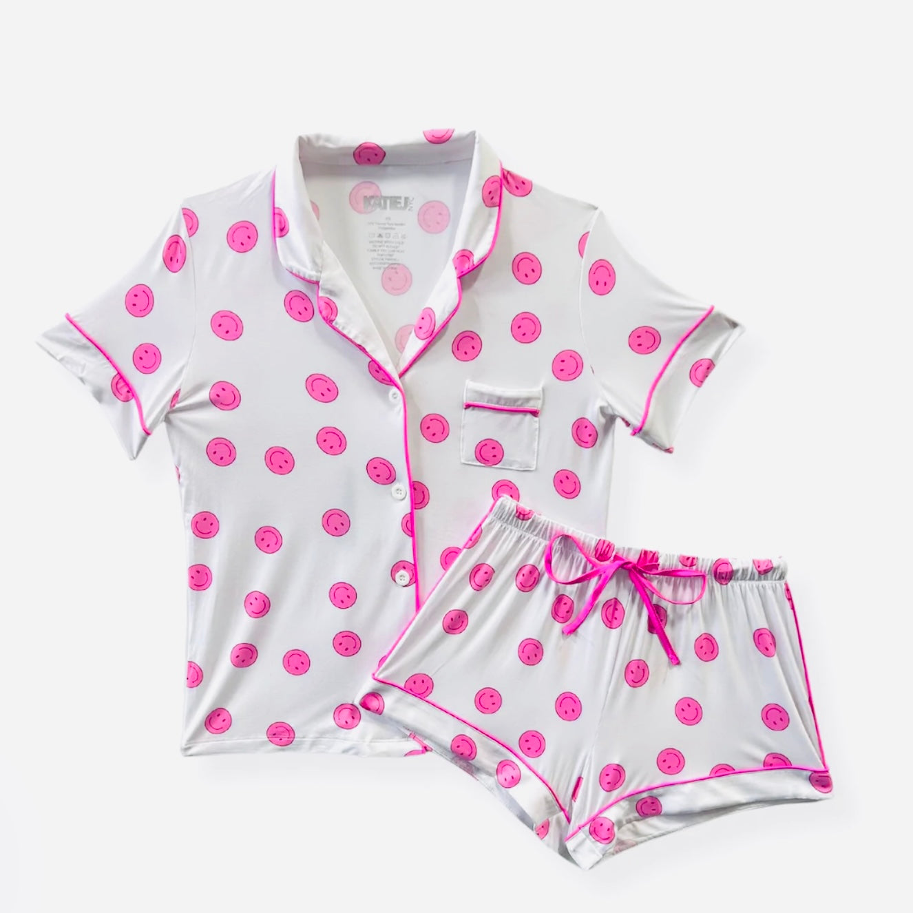 Katie J NYC Junior Lynn Shorts Lounge Set - Neon Pink Smiley