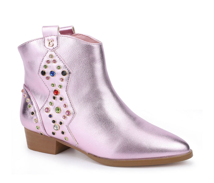 Miss Dallas Multi Gem Studded Bootie - Light Pink Metallic