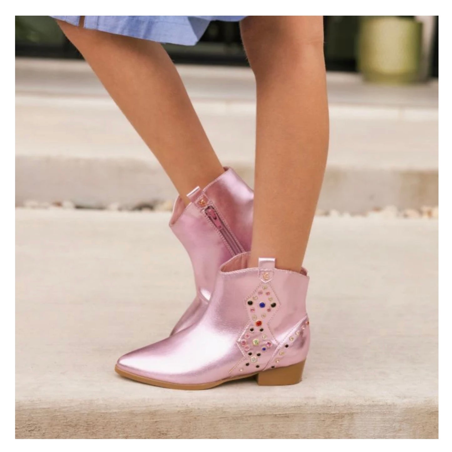 Miss Dallas Multi Gem Studded Bootie - Light Pink Metallic