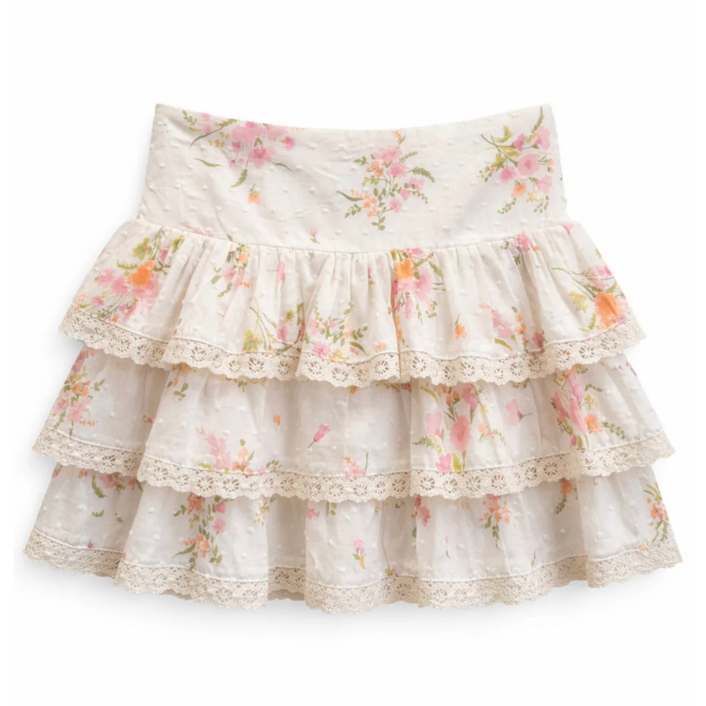 Katie J NYC Girls Tween Melody Printed Drop Waist Lace Trim Skirt - Vintage Wildflower