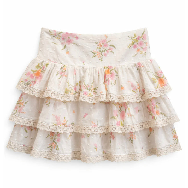 Katie J NYC Girls Tween Melody Printed Drop Waist Lace Trim Skirt - Vintage Wildflower