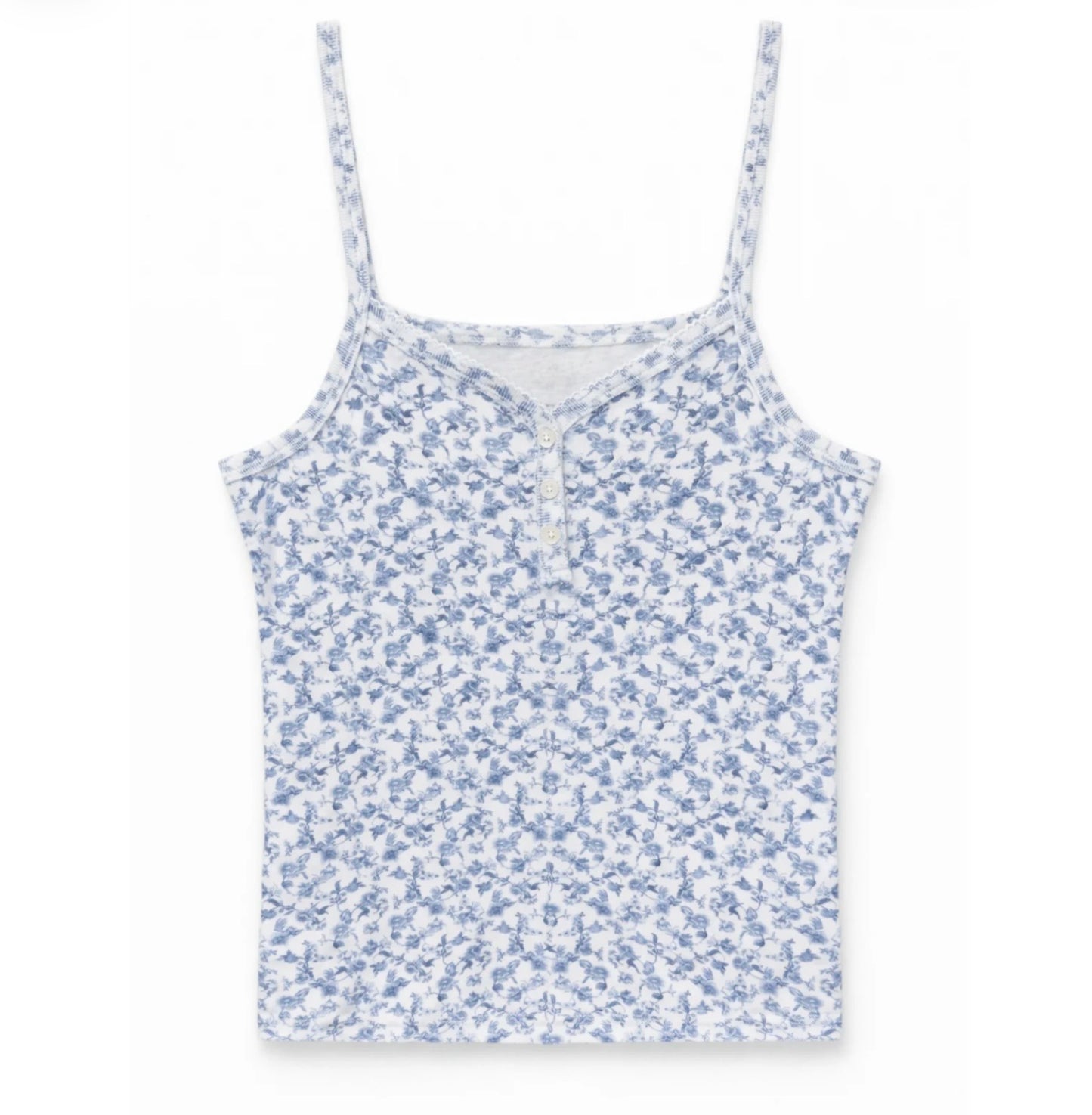 Katie J NYC  Girls/Tween Hailey Henley Tank - Blue Mini Toile