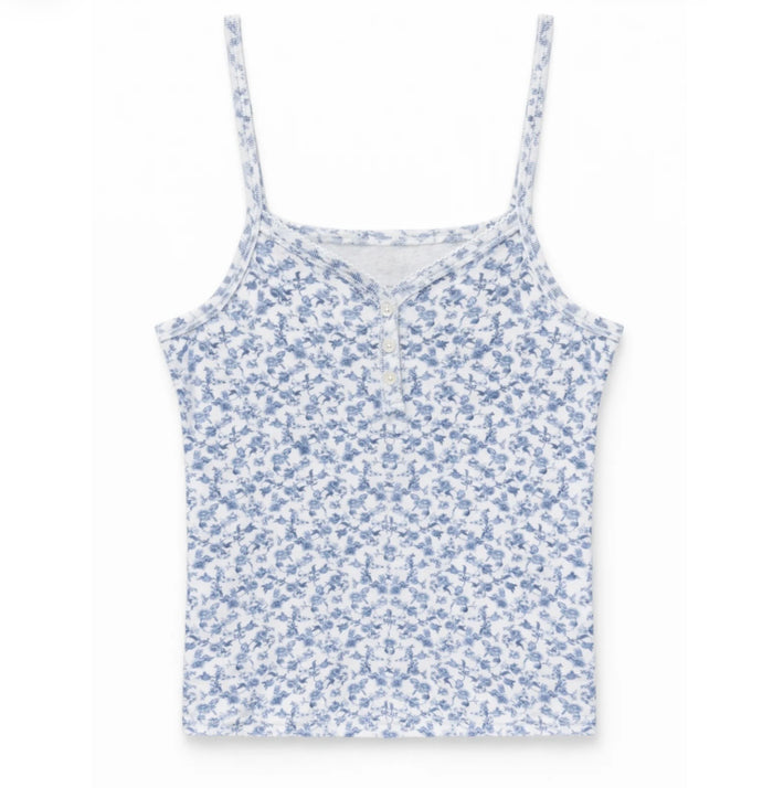 Katie J NYC  Girls/Tween Hailey Henley Tank - Blue Mini Toile