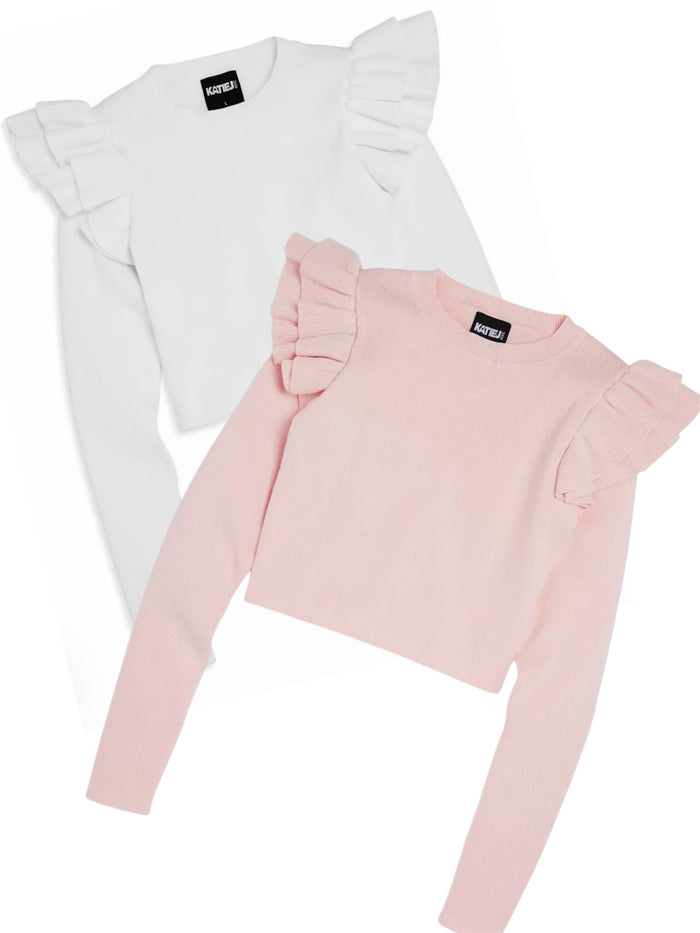 Katie J NYC  Girls Tween Isla Long Sleeve - Winter White & Baby Pink