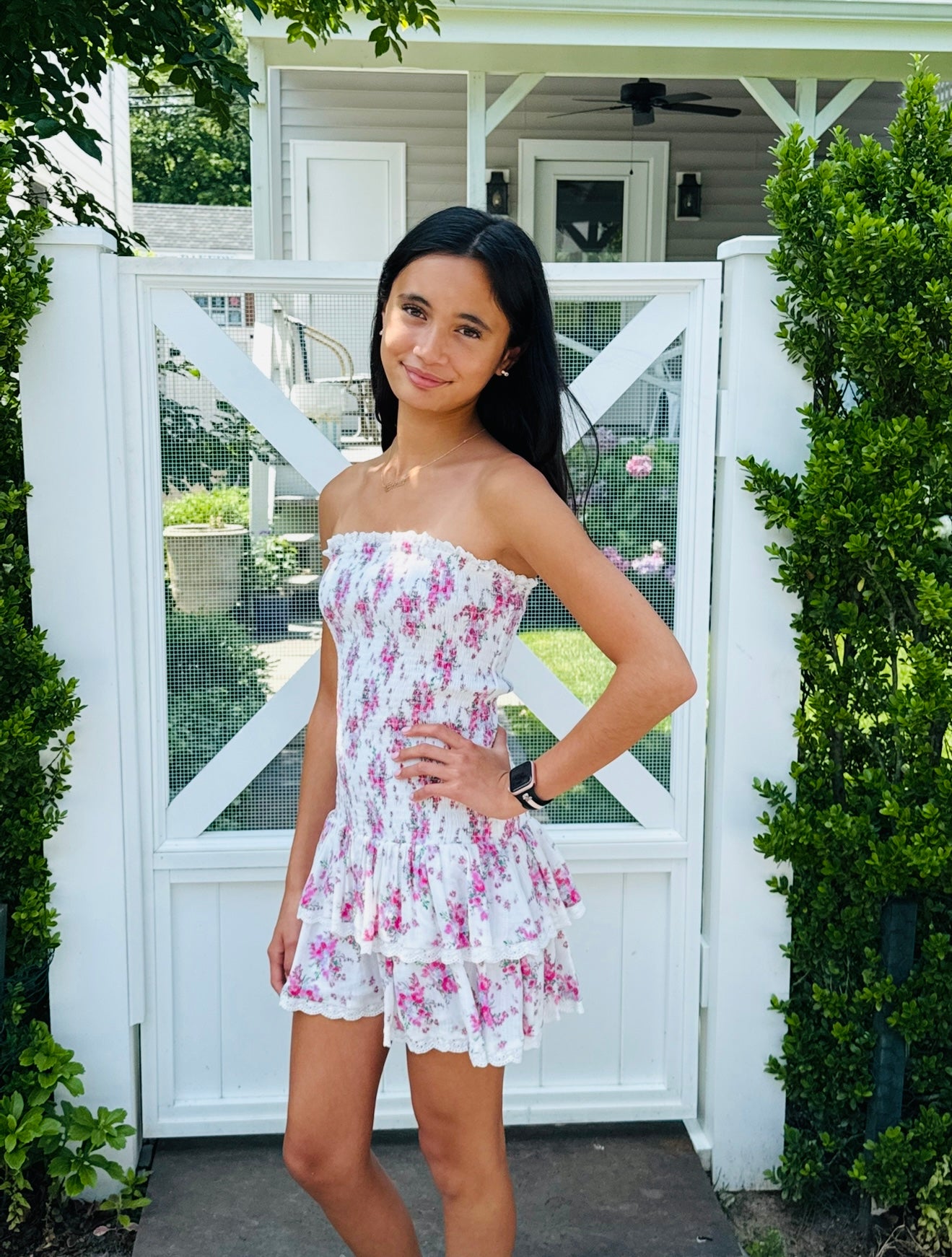 Katie J NYC Juniors Melina Drop Waist Ruffle Dress - Winter White Bouquet Katie J NYC Juniors Melina Drop Waist Ruffle Dress - Winter White Bouquet