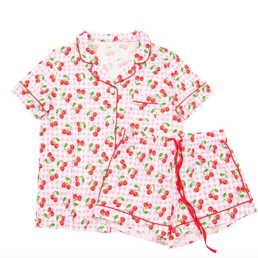 Katie J NYC Junior Lynn Shorts Lounge Set - Cherry Gingham