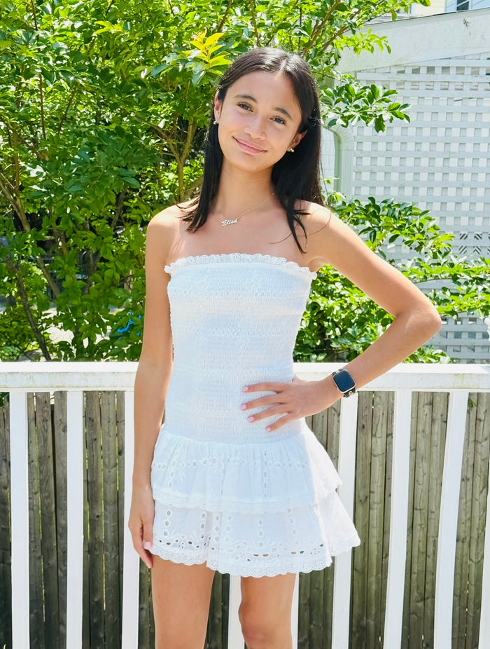 Katie J NYC  Juniors Melina Drop Waist Ruffle Dress - White Eyelet