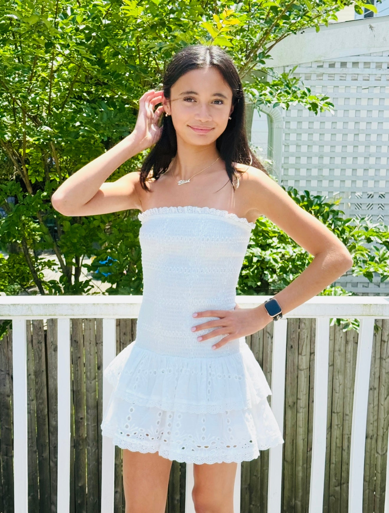 Katie J NYC  Juniors Melina Drop Waist Ruffle Dress - White Eyelet