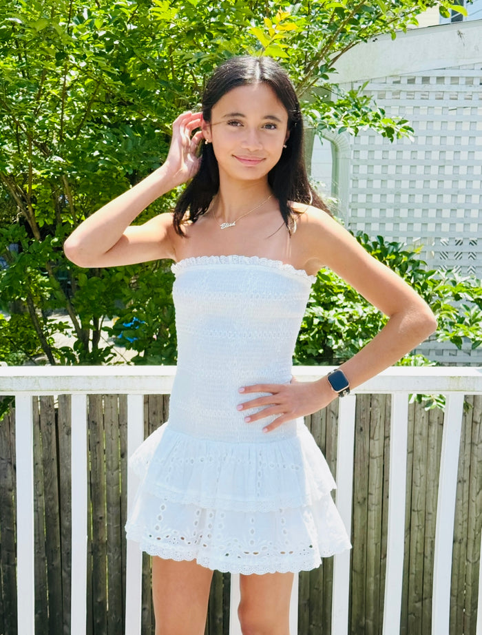 Katie J NYC  Juniors Melina Drop Waist Ruffle Dress - White Eyelet
