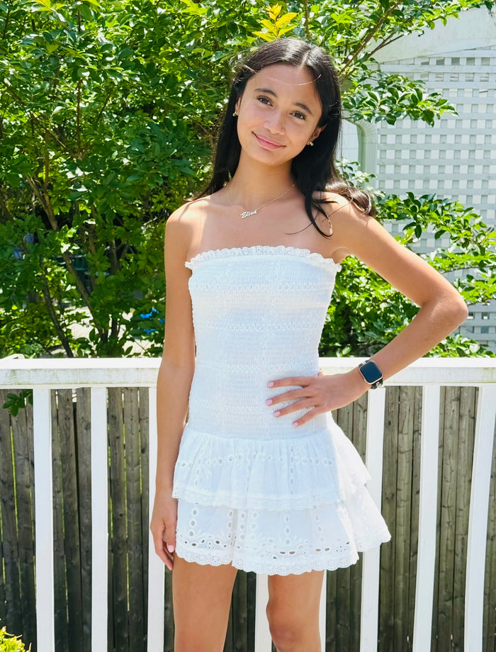 Katie J NYC  Juniors Melina Drop Waist Ruffle Dress - White Eyelet