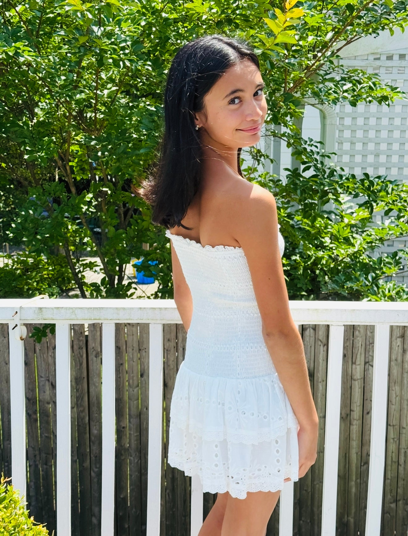 Katie J NYC  Juniors Melina Drop Waist Ruffle Dress - White Eyelet