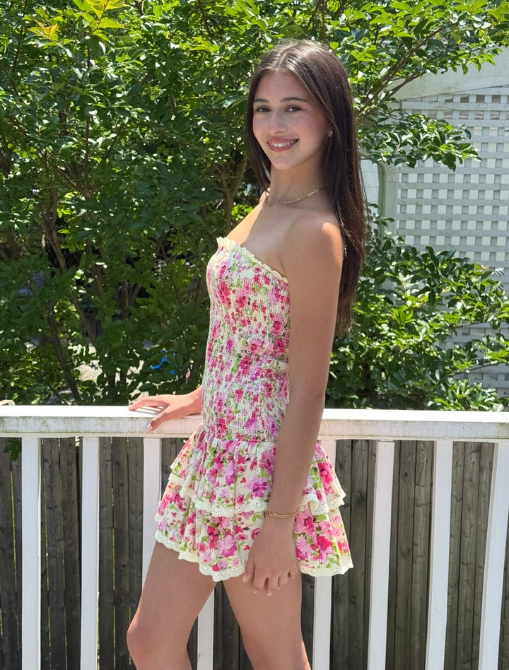 Katie J NYC  Juniors Melina Drop Waist Ruffle Dress - Vacay Floral