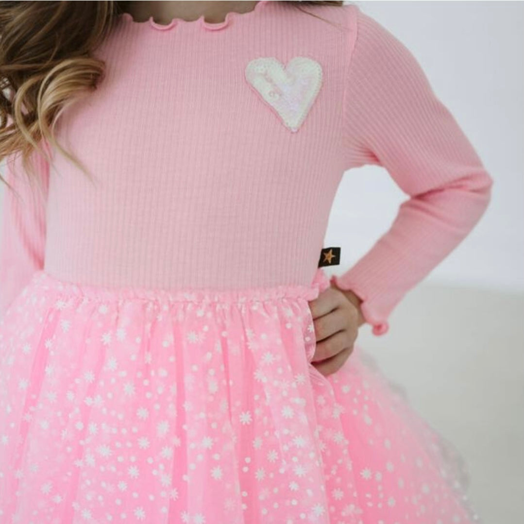 Patched Tutu Dress - Neon Pink