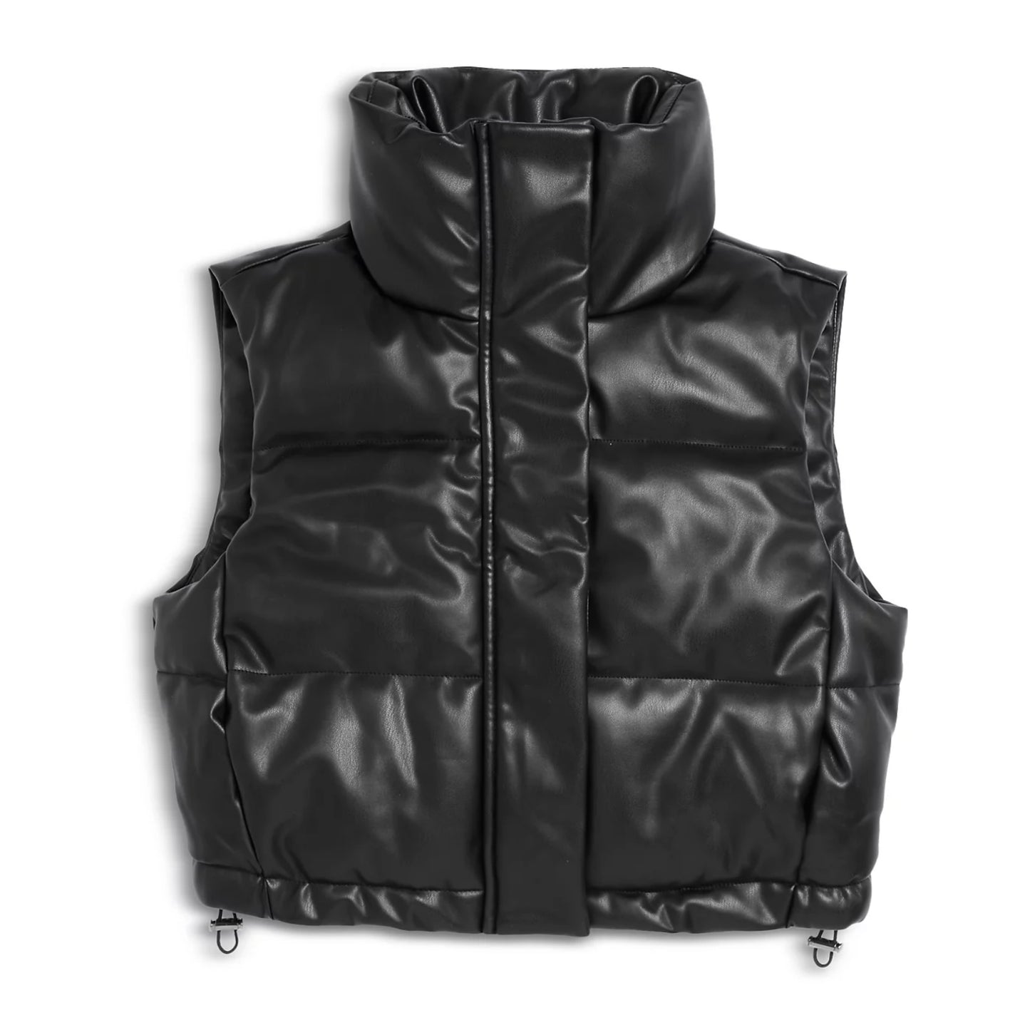 Katie J NYC  Juniors Jenny Faux Leather Puffer Vest - Black