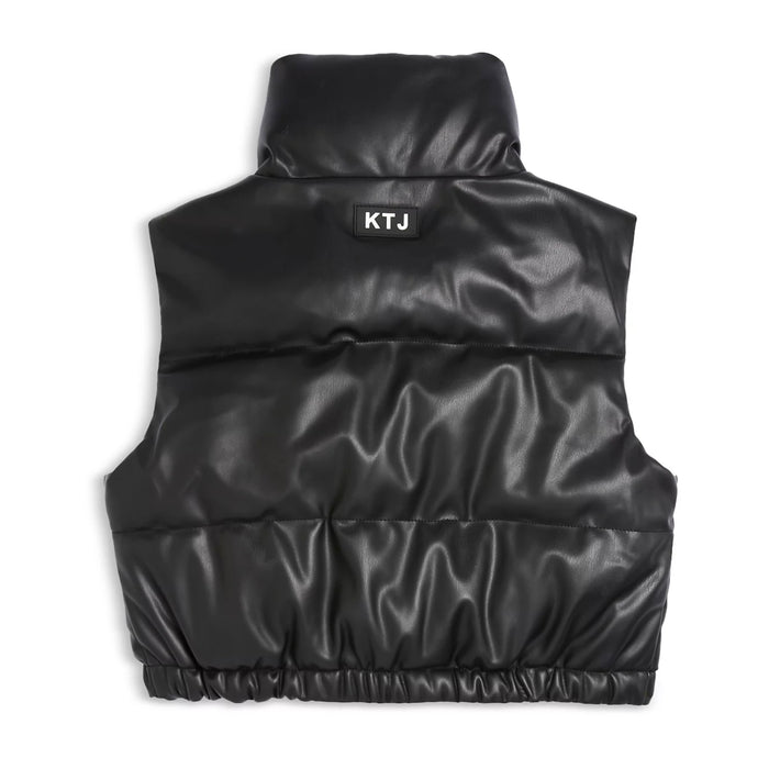 Katie J NYC  Juniors Jenny Faux Leather Puffer Vest - Black