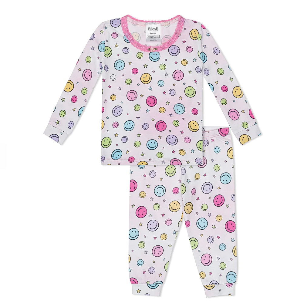 Esme - Happy Pink Smiley Face Pajama Set