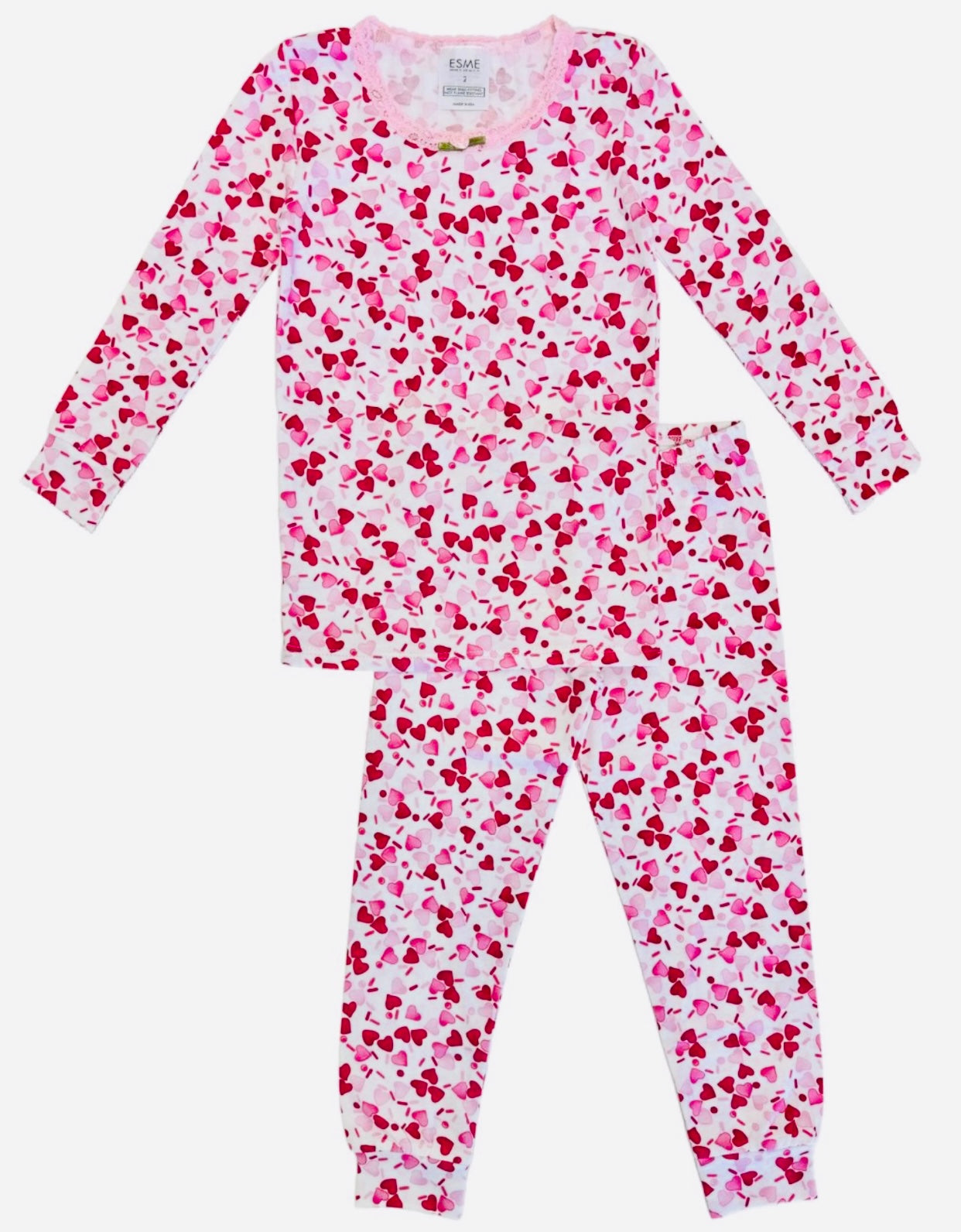 Esme Girl’s Heart Sprinkles Long Sleeve Top & Leggings Pajama Set