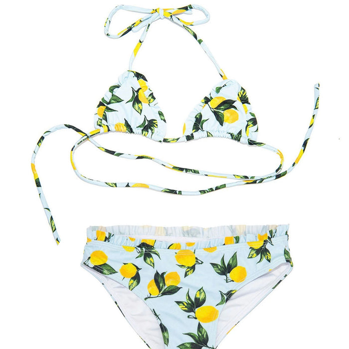 FBZ Flowers By Zoe - Girls/Tween Ruffle Bikini - Lemon Print2