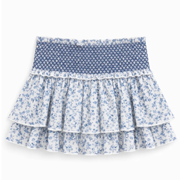 Katie J NYC  Junior/Adult Dominique Smocked Waist Ruffled Skort - Blue Toile
